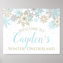 Winter Onederland Blue en Gold Welcome Sign Poster
