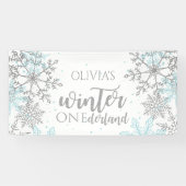Winter Onederland Blue en Silver Snowflake Spandoek (Horizontaal)
