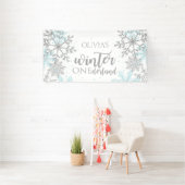 Winter Onederland Blue en Silver Snowflake Spandoek (Insitu)