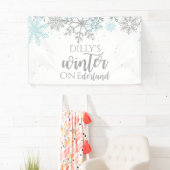 Winter Onederland Blue en Silver Snowflake Spandoek (Insitu)