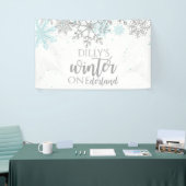 Winter Onederland Blue en Silver Snowflake Spandoek (Beurs)