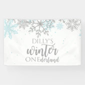 Winter Onederland Blue en Silver Snowflake Spandoek (Horizontaal)