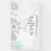 Winter Onederland Blue en Silver Snowflake Spandoek (Verticaal)