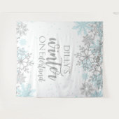 Winter Onederland Blue en Silver Snowflake Wandkleed (Voorkant (horizontaal))