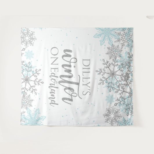 Winter Onederland Blue en Silver Snowflake Wandkleed (Voorkant (horizontaal))