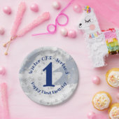 Winter ONEderland Blue First Birthday Snowflakes Papieren Bordje (Feest)