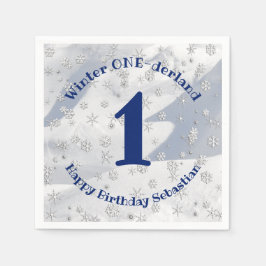 Winter ONEderland Blue First Birthday Snowflakes Servet