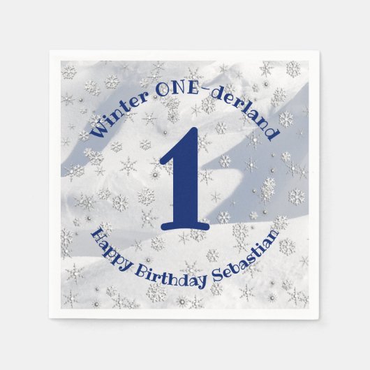 Winter ONEderland Blue First Birthday Snowflakes Servet (Voorkant)
