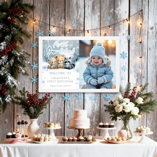 Winter Onederland Blue First Photo Welcome Sign Poster