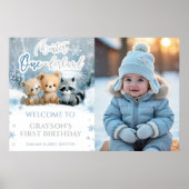 Winter Onederland Blue First Photo Welcome Sign Poster (Voorkant)