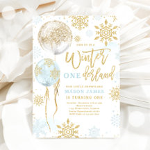 Winter Onederland Blue Gold Snowflake Birthday