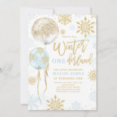 Winter Onederland Blue Gold Snowflake Birthday Kaart (Voorkant)