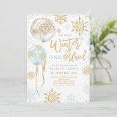 Winter Onederland Blue Gold Snowflake Birthday Kaart (Staand voorkant)