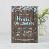 Winter Onederland Blue Silver Boy 1e verjaardag Kaart (Staand voorkant)