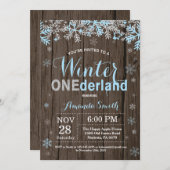 Winter Onederland Blue Silver Boy 1e verjaardag Kaart (Voorkant / Achterkant)