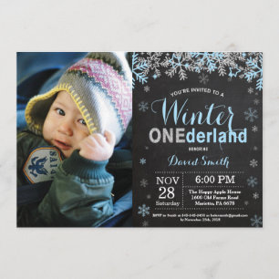 Winter Onederland Blue Silver Boy 1e verjaardag Kaart
