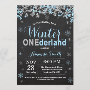Winter Onederland Blue Silver Boy 1e verjaardag Kaart