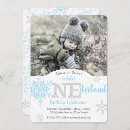 Winter ONEderland Blue Silver Glitter 1st Birthday Kaart