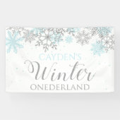 Winter Onederland Blue Silver Snow First Birthday Spandoek (Horizontaal)