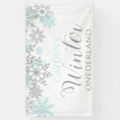 Winter Onederland Blue Silver Snow First Birthday Spandoek (Verticaal)