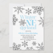 Winter Onederland Blue Silver Snowflake Birthday Kaart (Voorkant)