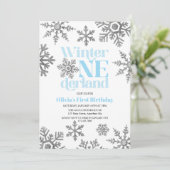 Winter Onederland Blue Silver Snowflake Birthday Kaart (Staand voorkant)