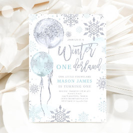 Winter Onederland Blue Silver Snowflake Birthday Kaart