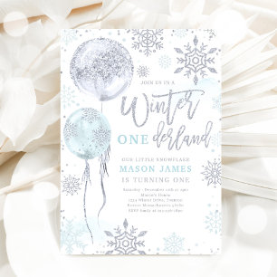 Winter Onederland Blue Silver Snowflake Birthday Kaart