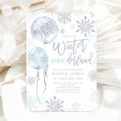 Winter Onederland Blue Silver Snowflake Birthday Kaart