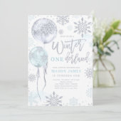 Winter Onederland Blue Silver Snowflake Birthday Kaart (Staand voorkant)