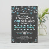 Winter ONEderland Blue Silver Snowflakes Verjaarda Kaart (Staand voorkant)
