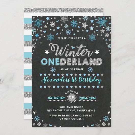 Winter ONEderland Blue Silver Snowflakes Verjaarda Kaart (Voorkant / Achterkant)