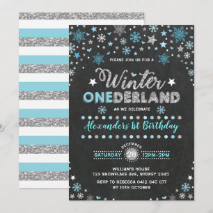 Winter ONEderland Blue Silver Snowflakes Verjaarda Kaart