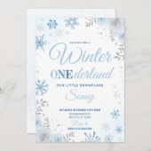 Winter ONEderland Blue Snowflake 1e Uitnodiging (Voorkant / Achterkant)