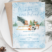 Winter Onederland Blue Snowflake Animal Birthday