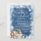 Winter Onederland Blue Snowflake Birthday Kaart (Voorkant)