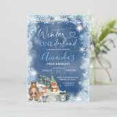 Winter Onederland Blue Snowflake Birthday Kaart (Staand voorkant)