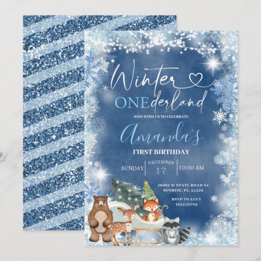 Winter Onederland Blue Snowflake Birthday Kaart (Voorkant / Achterkant)
