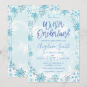 Winter Onederland Blue Snowflake Birthday Kaart (Voorkant / Achterkant)