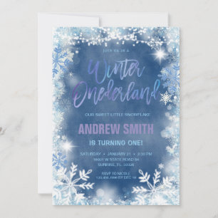 Winter ONEderland Blue Snowflakes Birthday Kaart