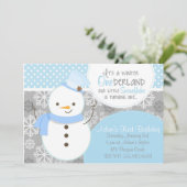 Winter ONEderland Blue Snowman Uitnodiging (Staand voorkant)
