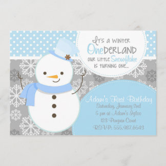Winter ONEderland Blue Snowman Uitnodiging