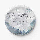 Winter ONEderland Blue Snowy Mountain Birthday Papieren Bordje (Voorkant)