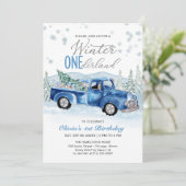 Winter Onederland Blue Truck First Birthday Kaart (Staand voorkant)