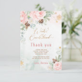 Winter onederland blush roze verjaardag dank u kaart (Staand voorkant)