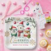 Winter Onederland Boho Sneeuwdieren 1e verjaardag Papieren Bordje (Feest)