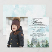 Winter Onederland bos baby eerste verjaardag foto Kaart (Voorkant / Achterkant)