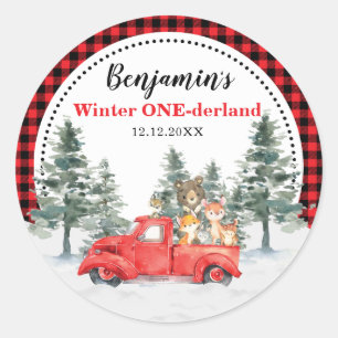 Winter ONEderland Bos Bosdieren Verjaardag Ronde Sticker