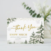 Winter Onederland Bos Eerste Verjaardag Bedankkaart (Staand voorkant)