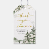 Winter Onederland Bos Eerste Verjaardag Dank u Cadeaulabel (Voorkant)